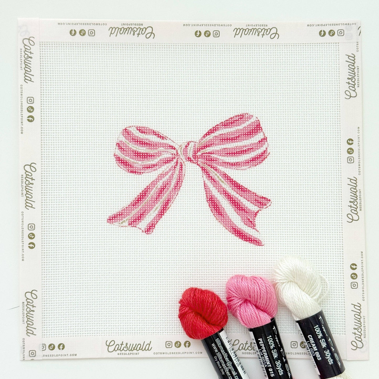 Pink Red Striped Christmas Needlepoint Canvas
