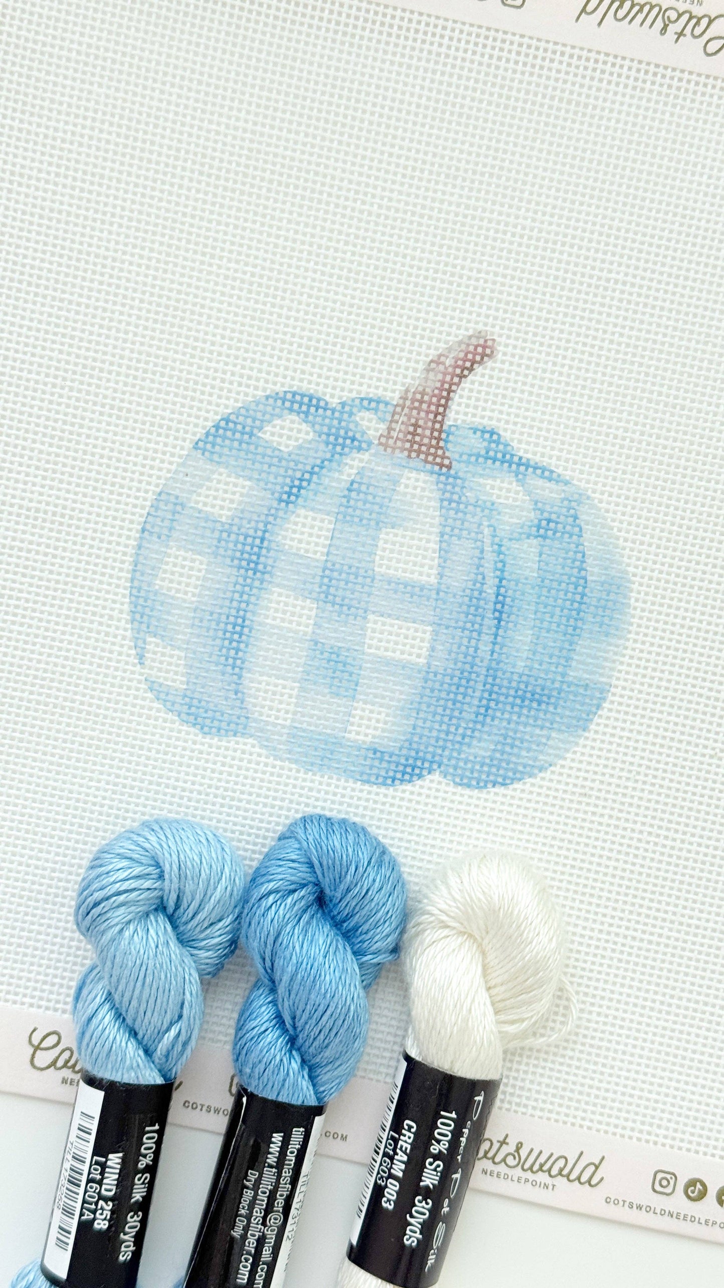 Plaid Blue Pumpkin Fall Needlepoint Canvas