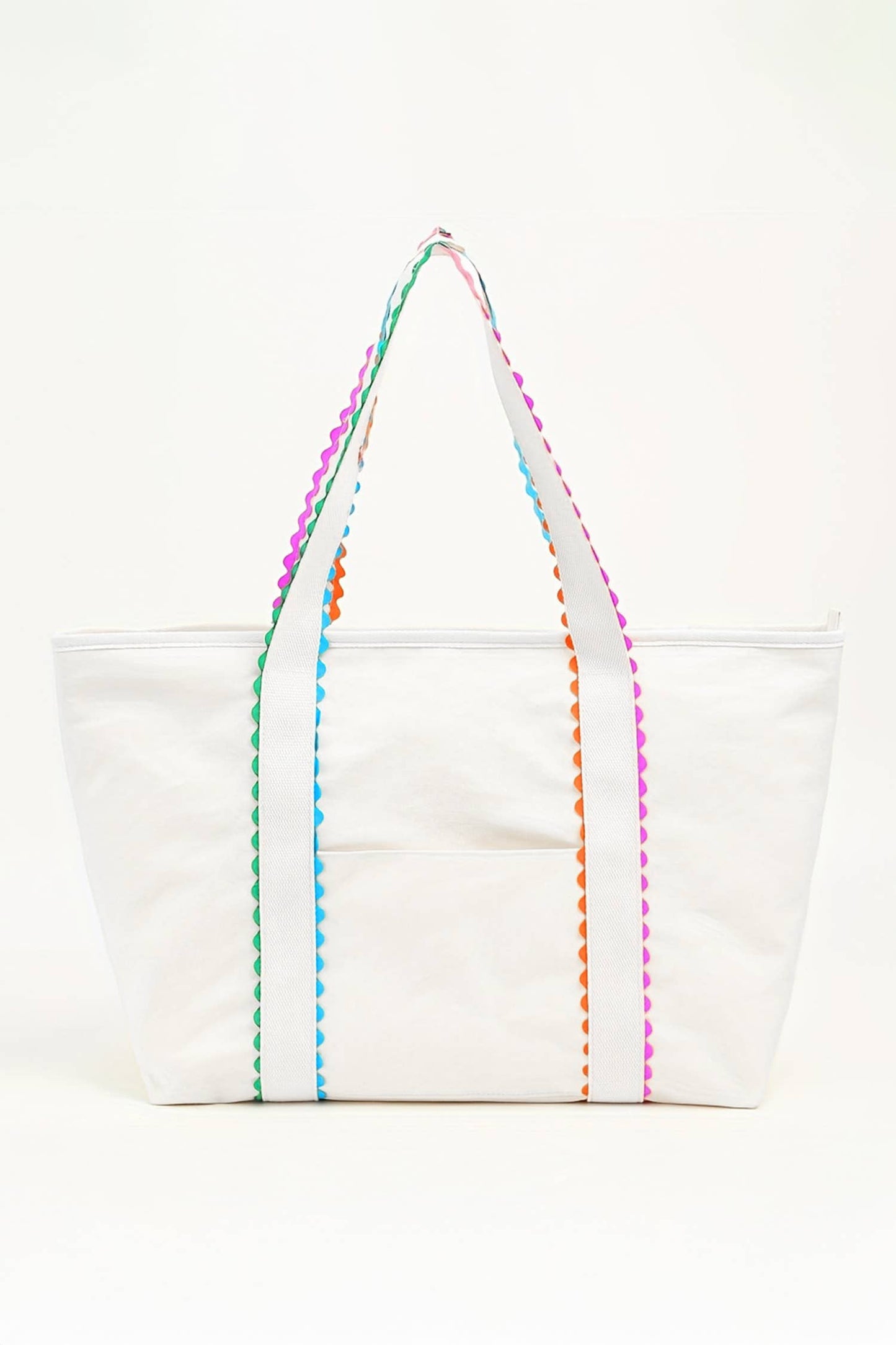 Colorful Ricrac-Trimmed Canvas Everyday Tote Bag