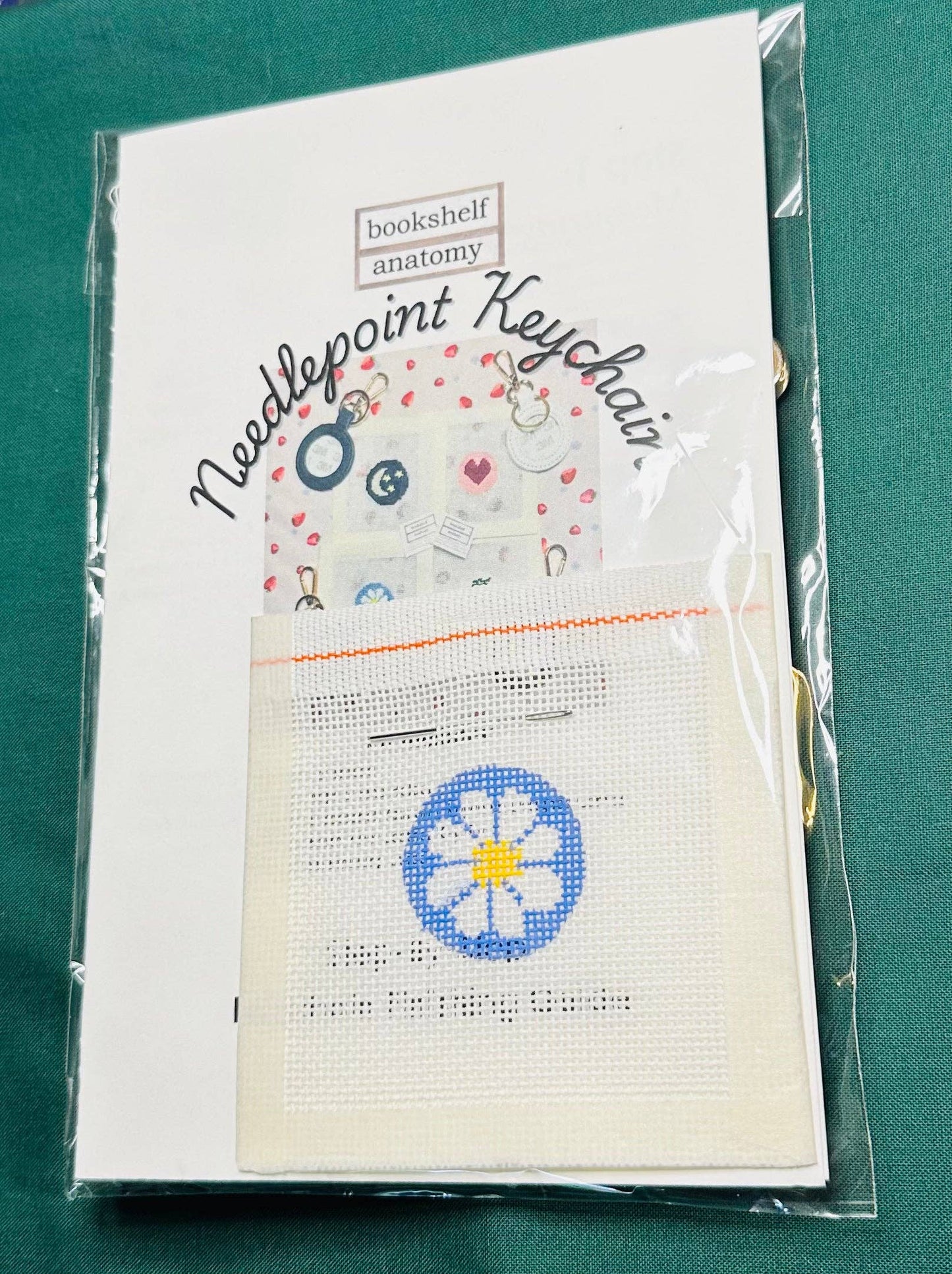 Self-Finishing Hand Painted Needlepoint Keychain: Daisy & Heart