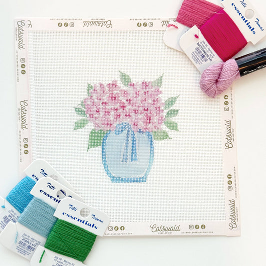 Pink Hydrangea Flower Vase Needlepoint Canvas