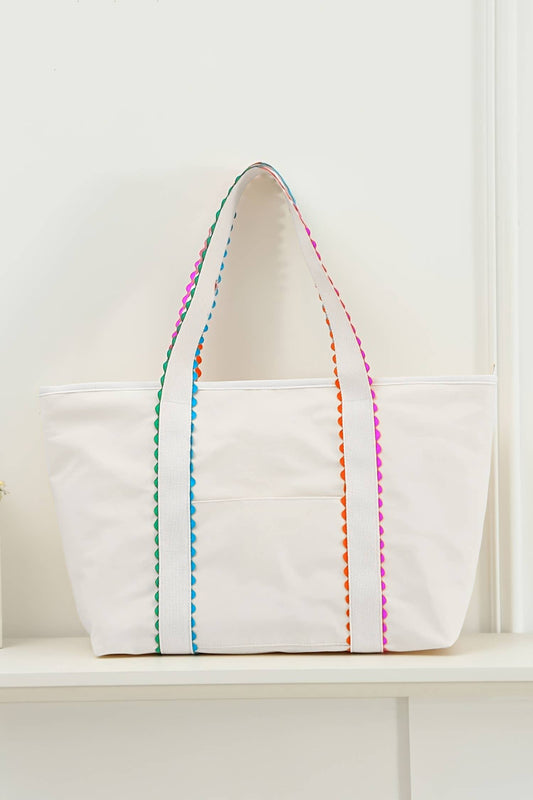 Colorful Ricrac-Trimmed Canvas Everyday Tote Bag