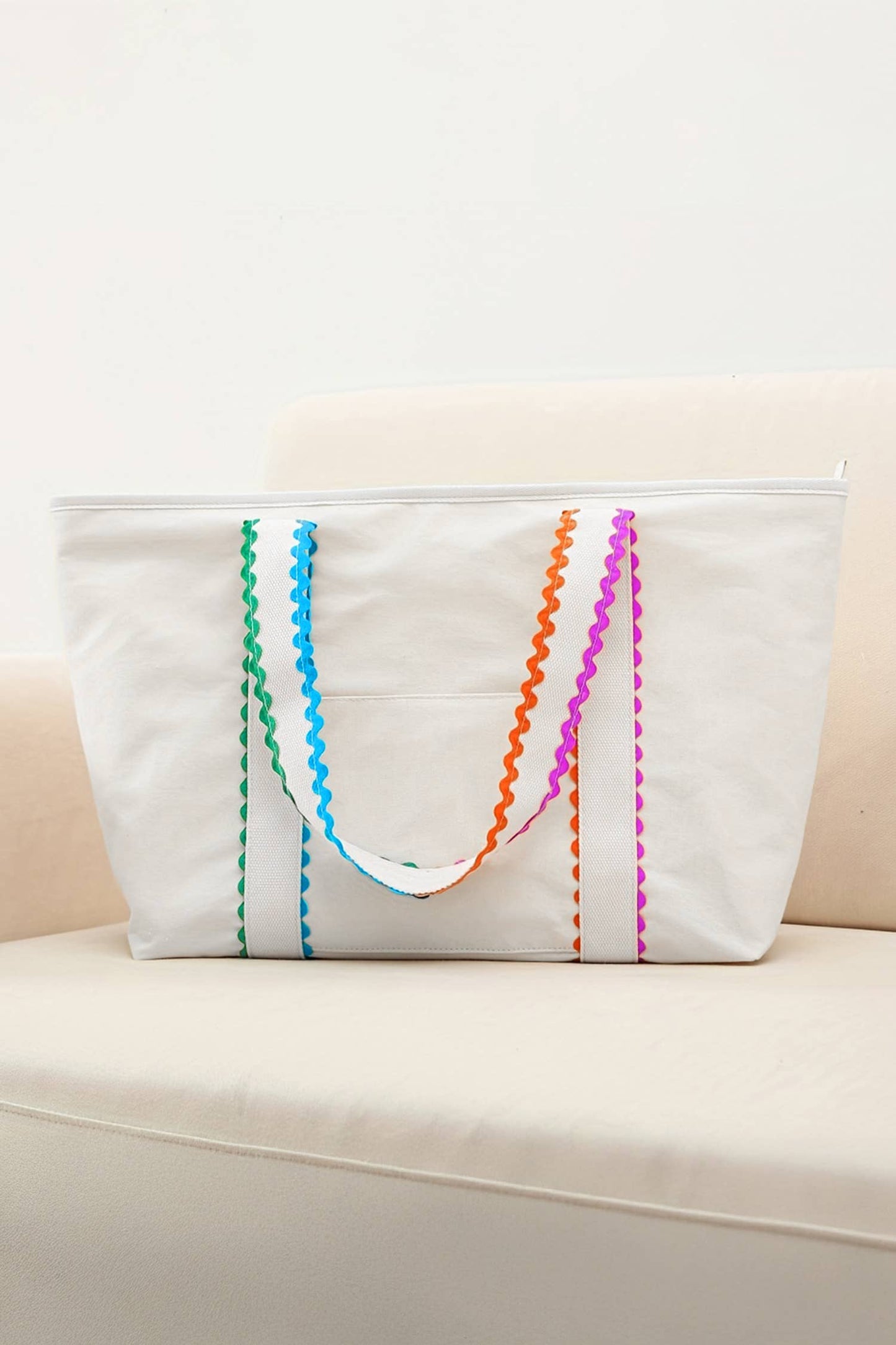 Colorful Ricrac-Trimmed Canvas Everyday Tote Bag