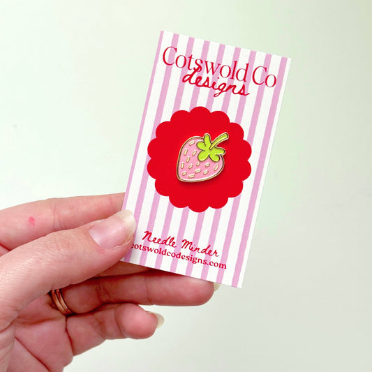 Pink Strawberry Needlepoint Needle minder, Aesthetic Needle minder, Whimsical Needle minder