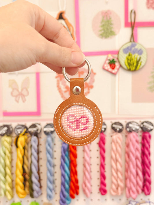 Needlepoint Self Finishing Leather Key Fob Bag Tag Interchangeable Finishing Keychain