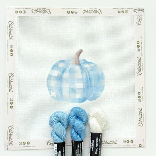 Plaid Blue Pumpkin Fall Needlepoint Canvas